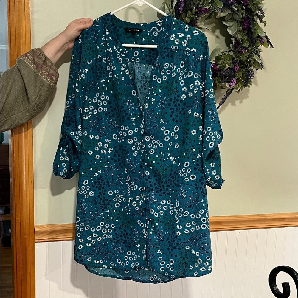 41 Hawthorn Teal Floral Button-Front Tunic